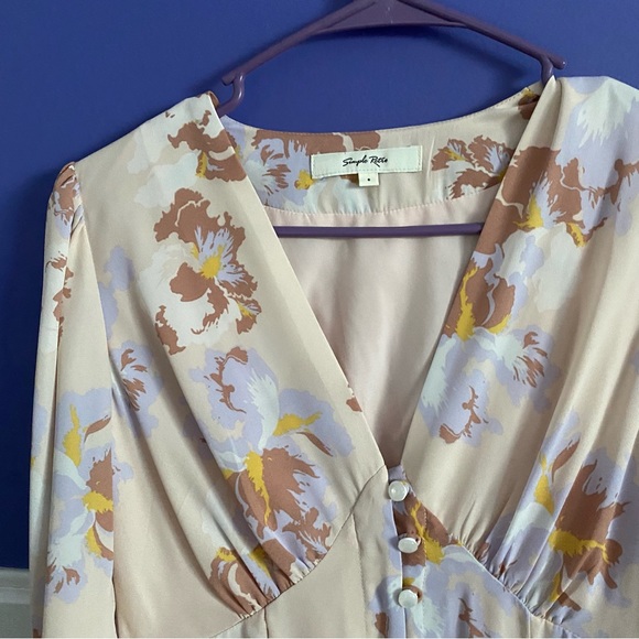 simple retro pastel floral printed tea dress - Picture 4 of 5